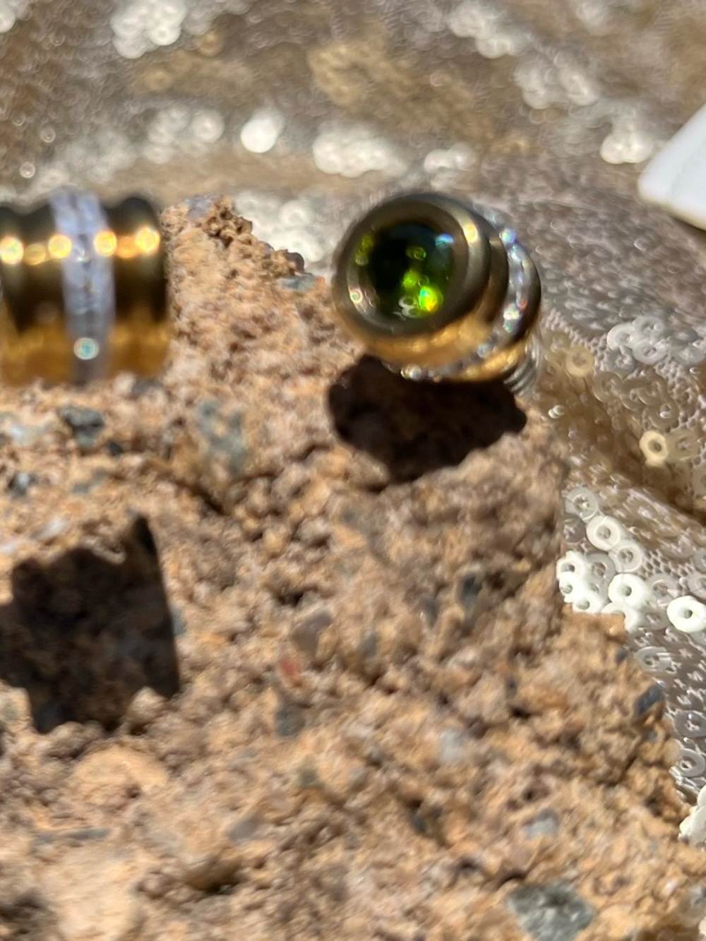 Green Glass Sphere Stud Bracelet - Gold Tone Accent Silver Tone mixed